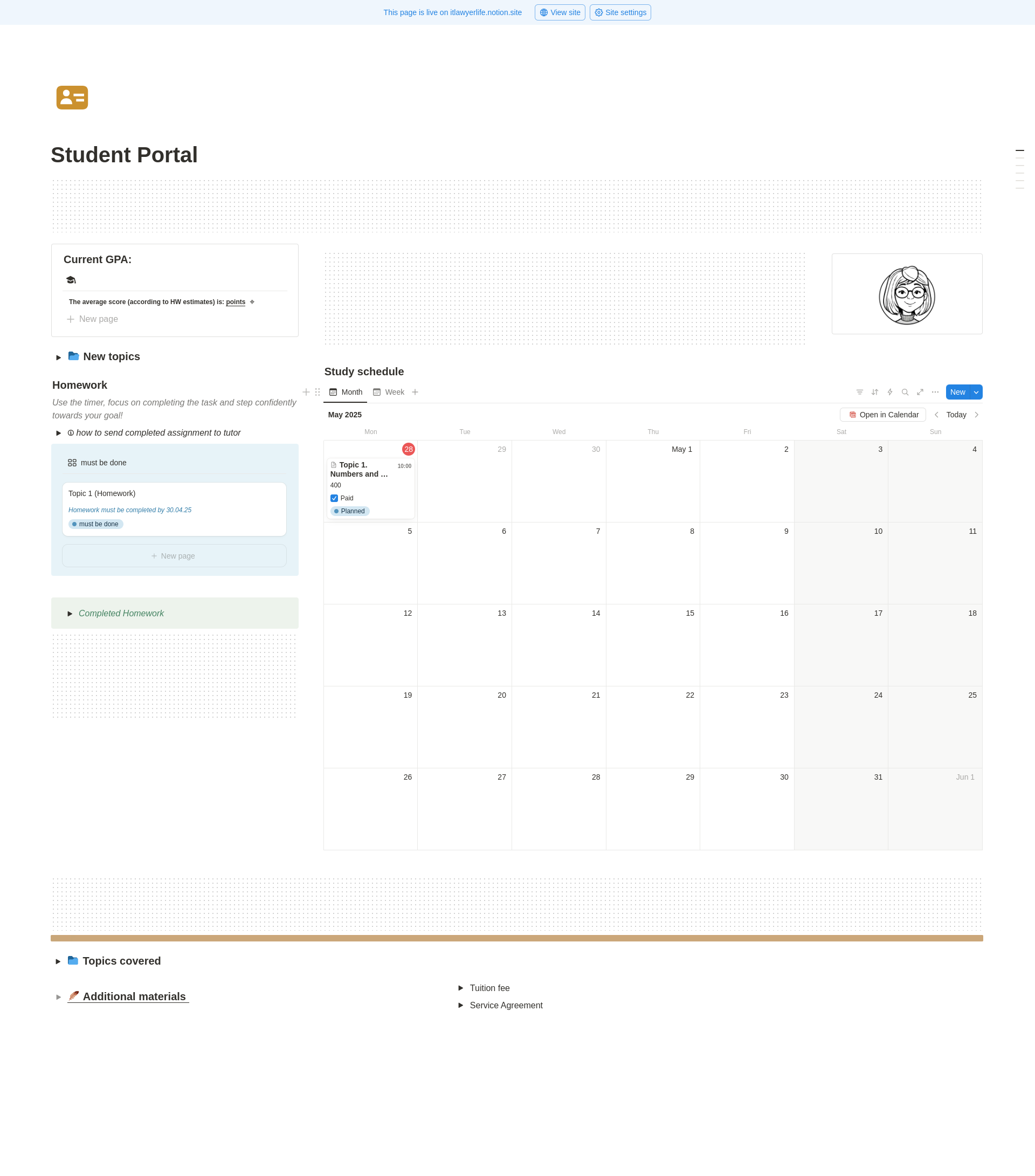 lesson management and tracking in Notion
